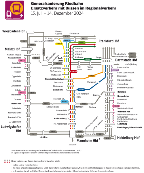 Liniennetzplan Ersatzverkehr Riedbahn. Grafik: © Deutsche Bahn AG