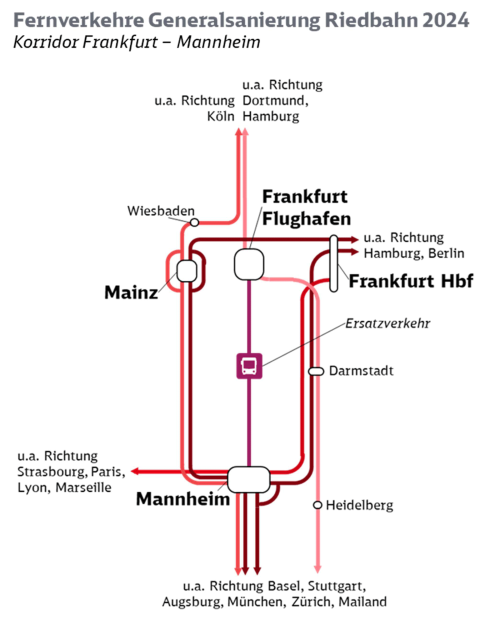 Liniennetzplan Umleitungen im Fernverkehr. Grafik: © Deutsche Bahn AG